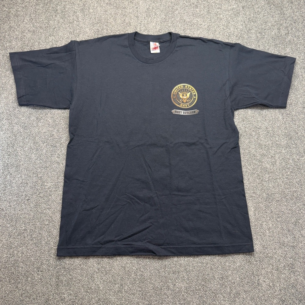 Bayside US Navy Veteran T-Shirt Mens Large Black Proud To Have Served USA Made